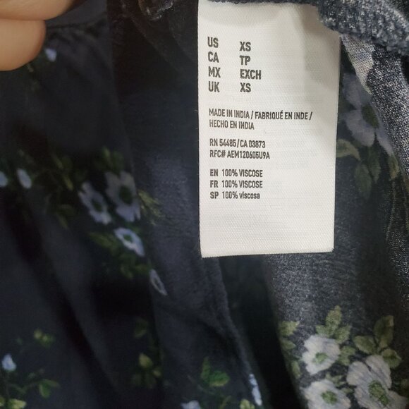 AMERICA‎ EAGLE Womens Top XSmall Cold Shoulder Floral Long Sleeve Blue Ruched - Picture 6 of 9